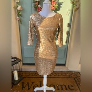 Sapphire Dolls Gold Sequined Body Con Evening/Cocktail/ Wedding Dress